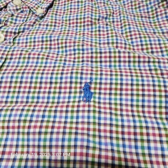 Ralph Lauren Polo Shirt Mens Sz L Multicolor Gingham Check Button Down Blue Pony - Picture 2 of 9